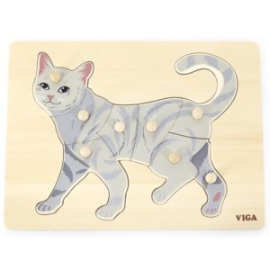 Деревянный Montessori пазл с кнопкой “Кошка”