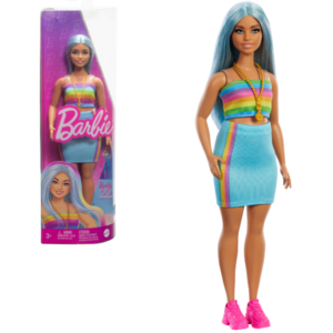 Кукла Barbie “Модница с голубыми волосами, радужным топом и юбкой цвета тила”