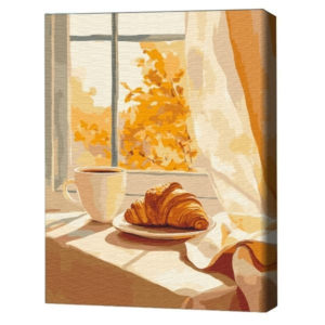 Картина по номерам 30*40 см (без упаковки) – Круассан и кофе